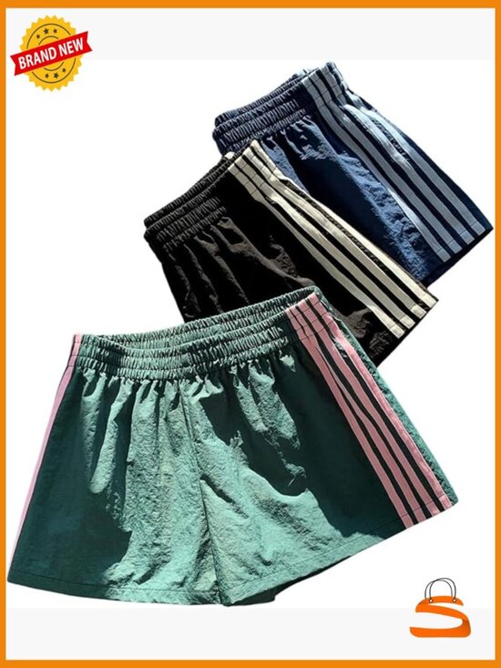 Other - 3 Pack Striped Track Shorts Y2k Elastic Waist Sports Sweat Shorts